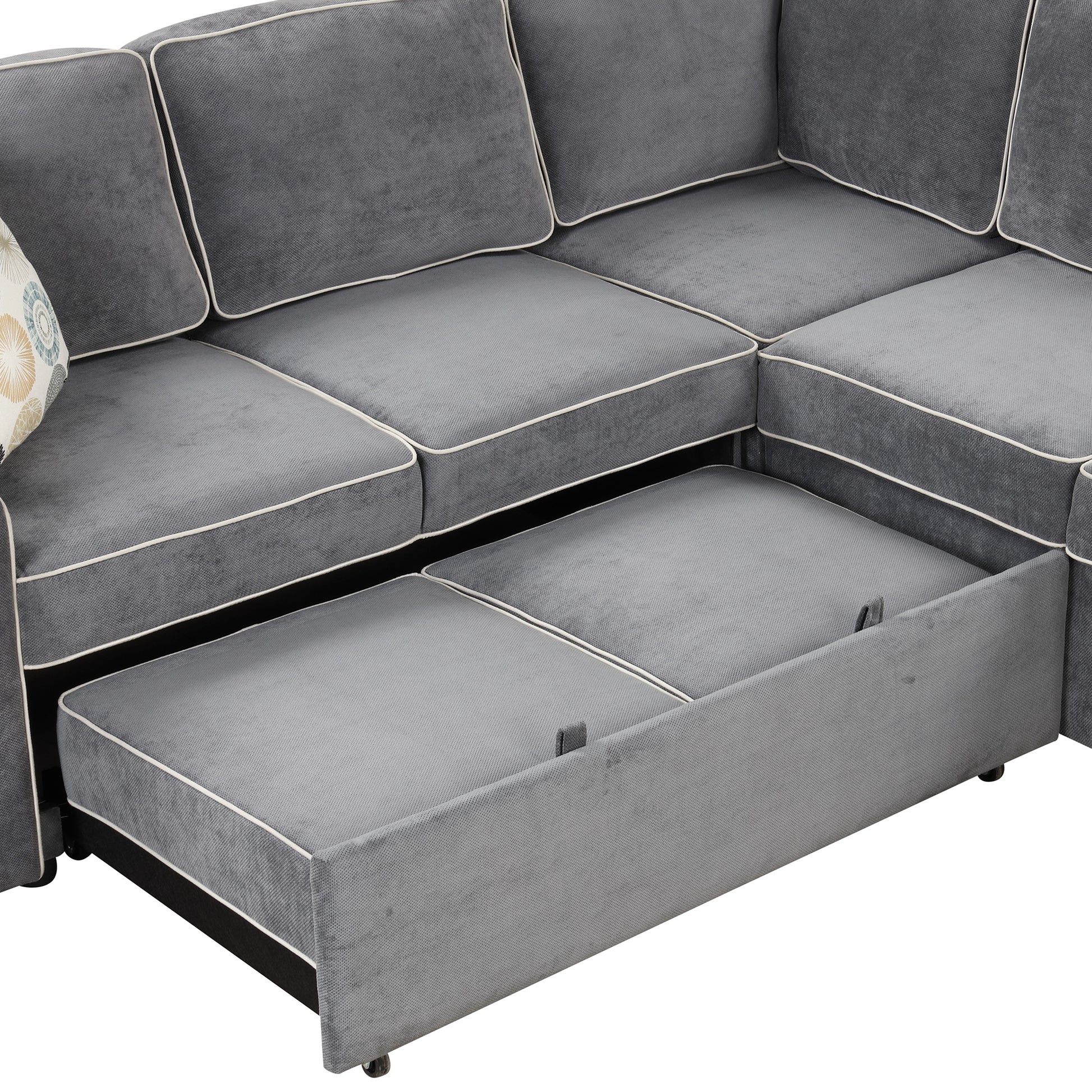 83" L Shaped Pull Out Sofa Bed Modern Convertible Sleeper Sofa With 2 Usb Ports, 2 Power Sockets And 3 Pillows For Living Room, Bedroom, Office, Gray Gray Foam Linen