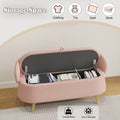 50 Inchesmulti Functional Long Rectangular Bed End Storage Sofa Stool Teddy Fleece Pink Polyester Blend