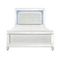 Metallic White Finish Queen Bed Led Headboard Button Tufted Modern Glam Bedroom Furniture Box Spring Required Queen White Wood Bedroom Glam,Modern Faux Leather Wood