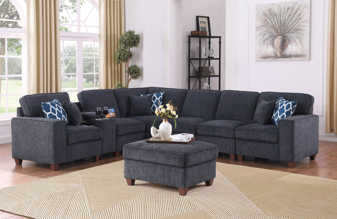 Gina Sectional Sofa With Ottoman Black Foam Chenille