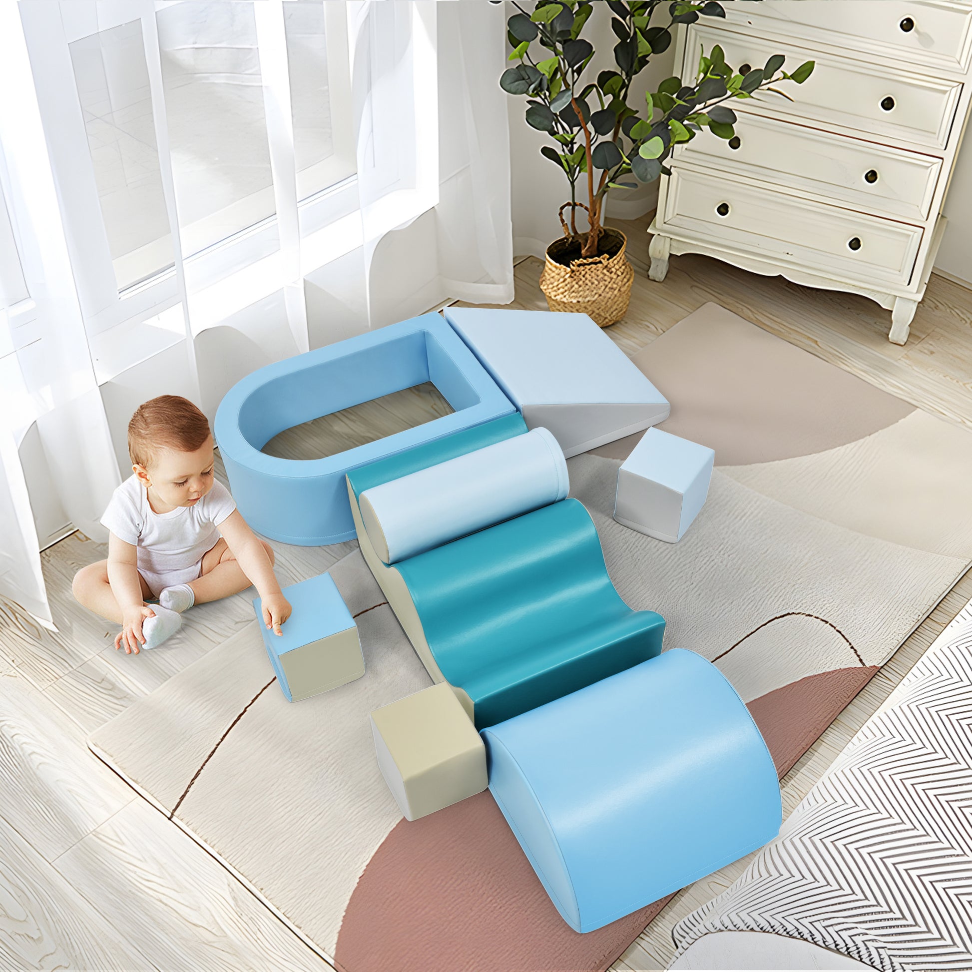 Soft Climb And Crawl Foam Playset 8 In 1Safe Soft Foam Nugget Block For Infants, Preschools, Toddlers, Kids Crawling And Climbing Indoor Active Play Structure Colorful Foam