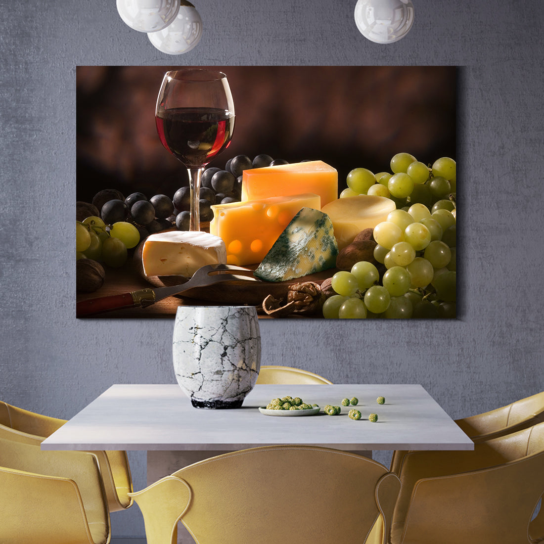 Framed Canvas Wall Art Decor Painting, Still Life Grape, Wine And Cheese Painting Decoration For Restaurant, Kitchen, Dining Room, Office Living Room, Bedroom Decor Ready To Hang Rectangle Framed Multicolor Oversized 41In Canvas Food&Beverage