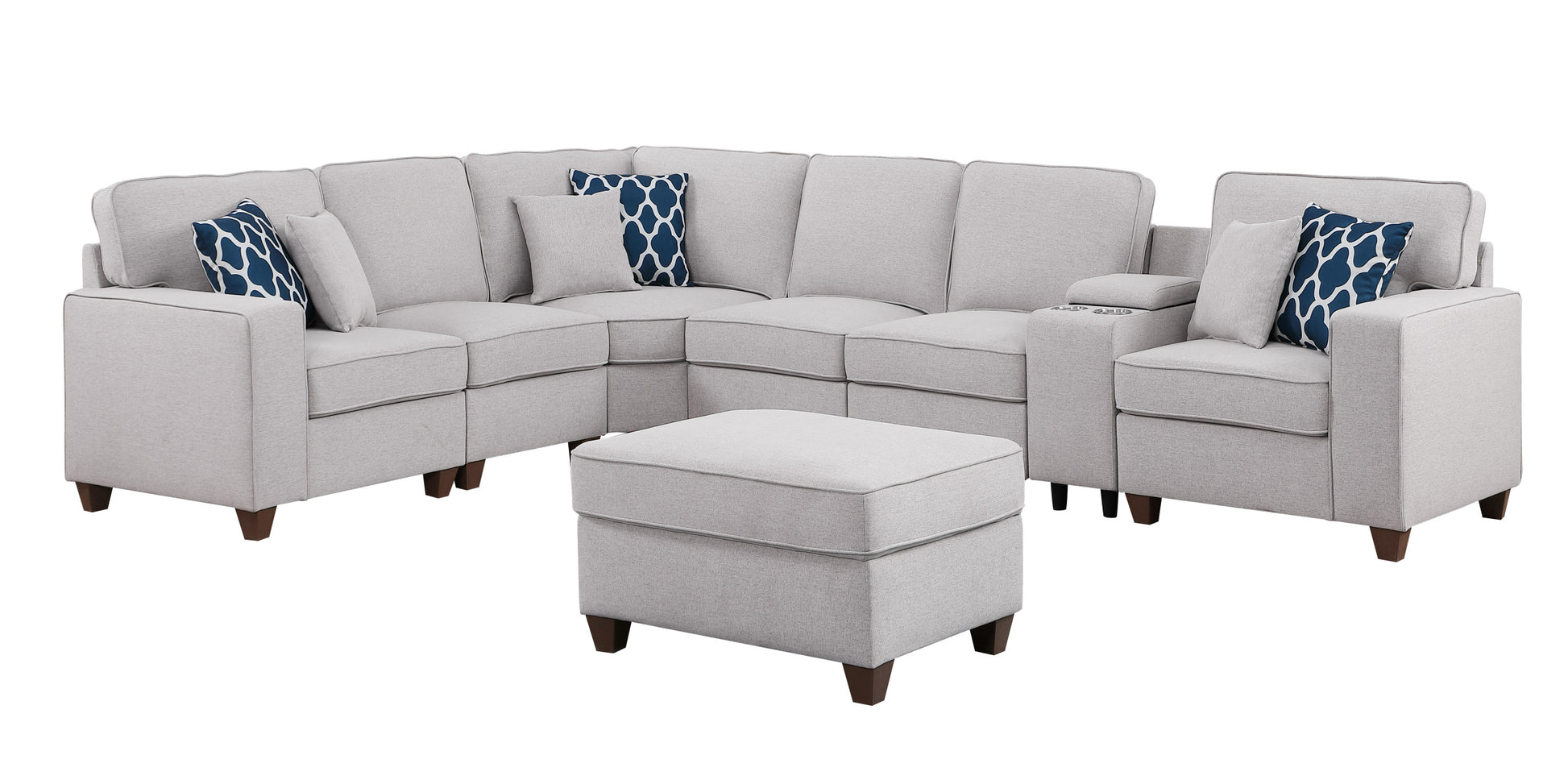 Sam Sectional Sofa With Ottoman Light Gray Foam Linen