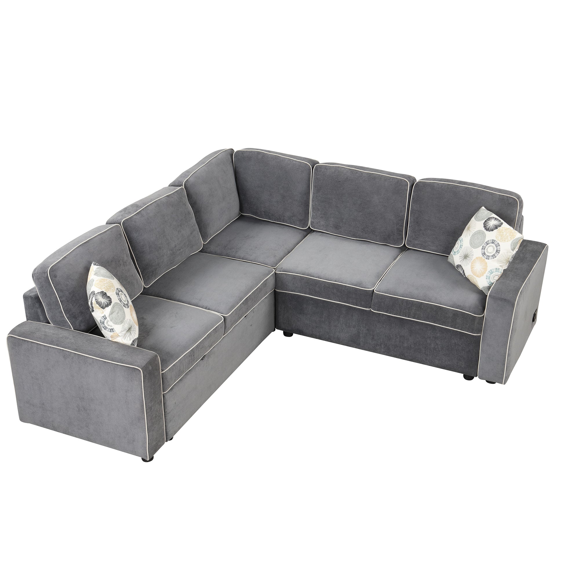 83" L Shaped Pull Out Sofa Bed Modern Convertible Sleeper Sofa With 2 Usb Ports, 2 Power Sockets And 3 Pillows For Living Room, Bedroom, Office, Gray Gray Foam Linen