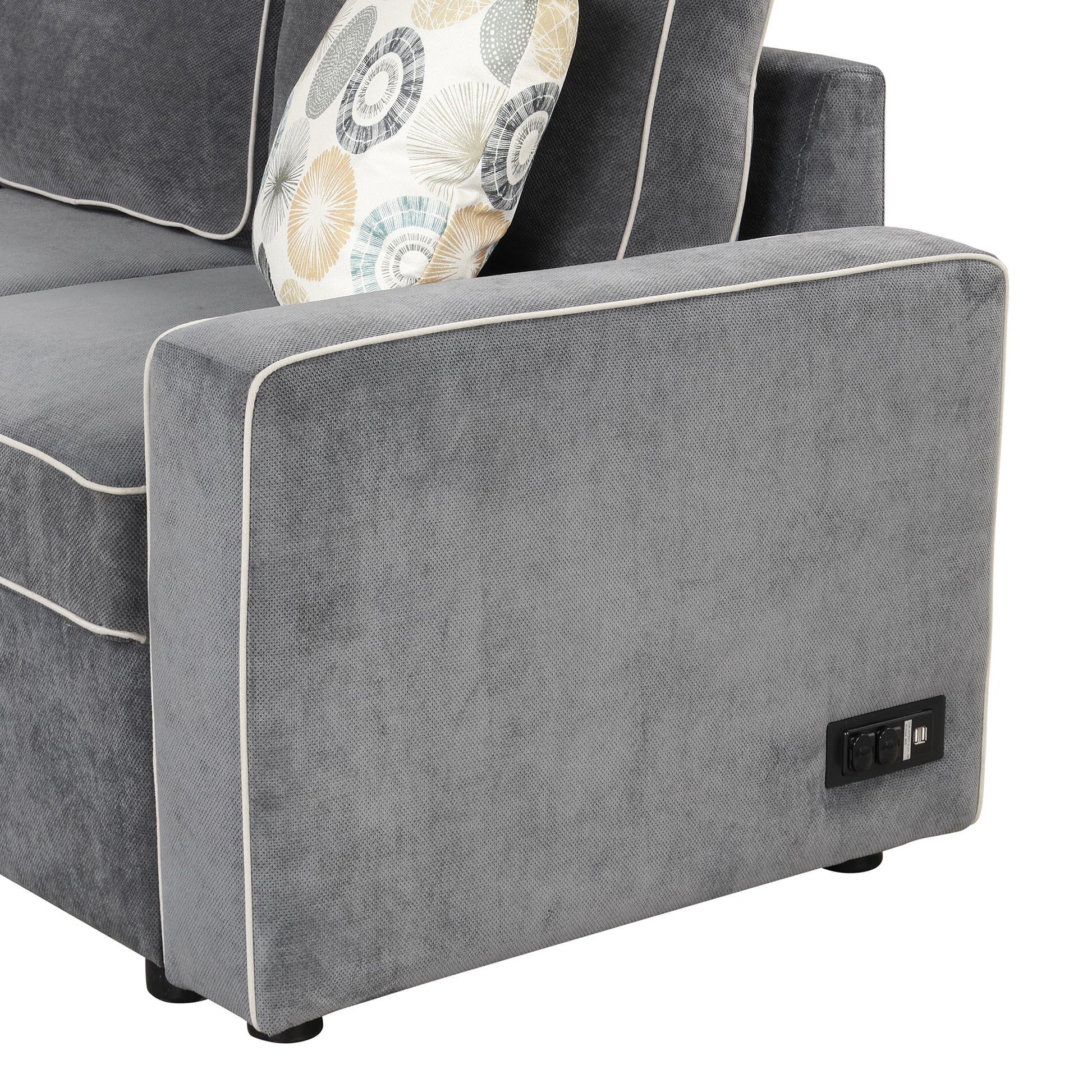 83" L Shaped Pull Out Sofa Bed Modern Convertible Sleeper Sofa With 2 Usb Ports, 2 Power Sockets And 3 Pillows For Living Room, Bedroom, Office, Gray Gray Foam Linen
