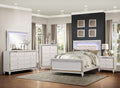 Metallic White Finish Queen Bed Led Headboard Button Tufted Modern Glam Bedroom Furniture Box Spring Required Queen White Wood Bedroom Glam,Modern Faux Leather Wood