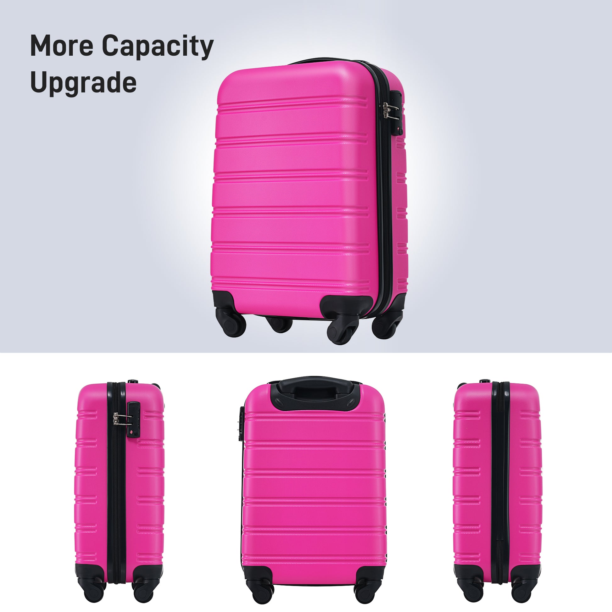 Hardshell Luggage Sets 20Inches Bag Spinner Suitcase With Tsa Lock Lightweight Pink Abs