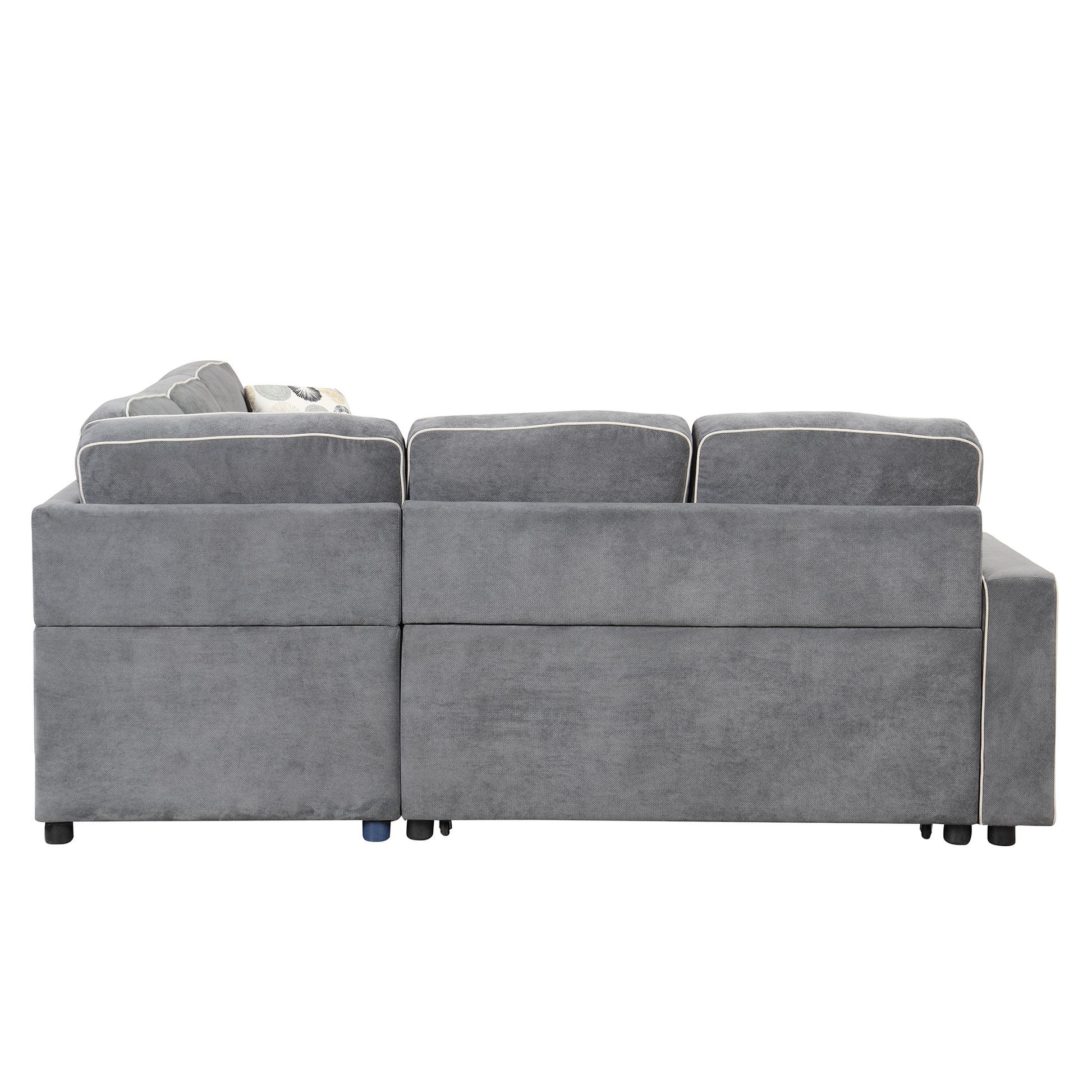 83" L Shaped Pull Out Sofa Bed Modern Convertible Sleeper Sofa With 2 Usb Ports, 2 Power Sockets And 3 Pillows For Living Room, Bedroom, Office, Gray Gray Foam Linen