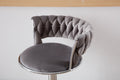 Set Of 2 Bar Stools,With Chrome Footrest And Base Swivel Height Adjustable Mechanical Lifting Velvet Bar Stool Grey Gray Foam Fabric