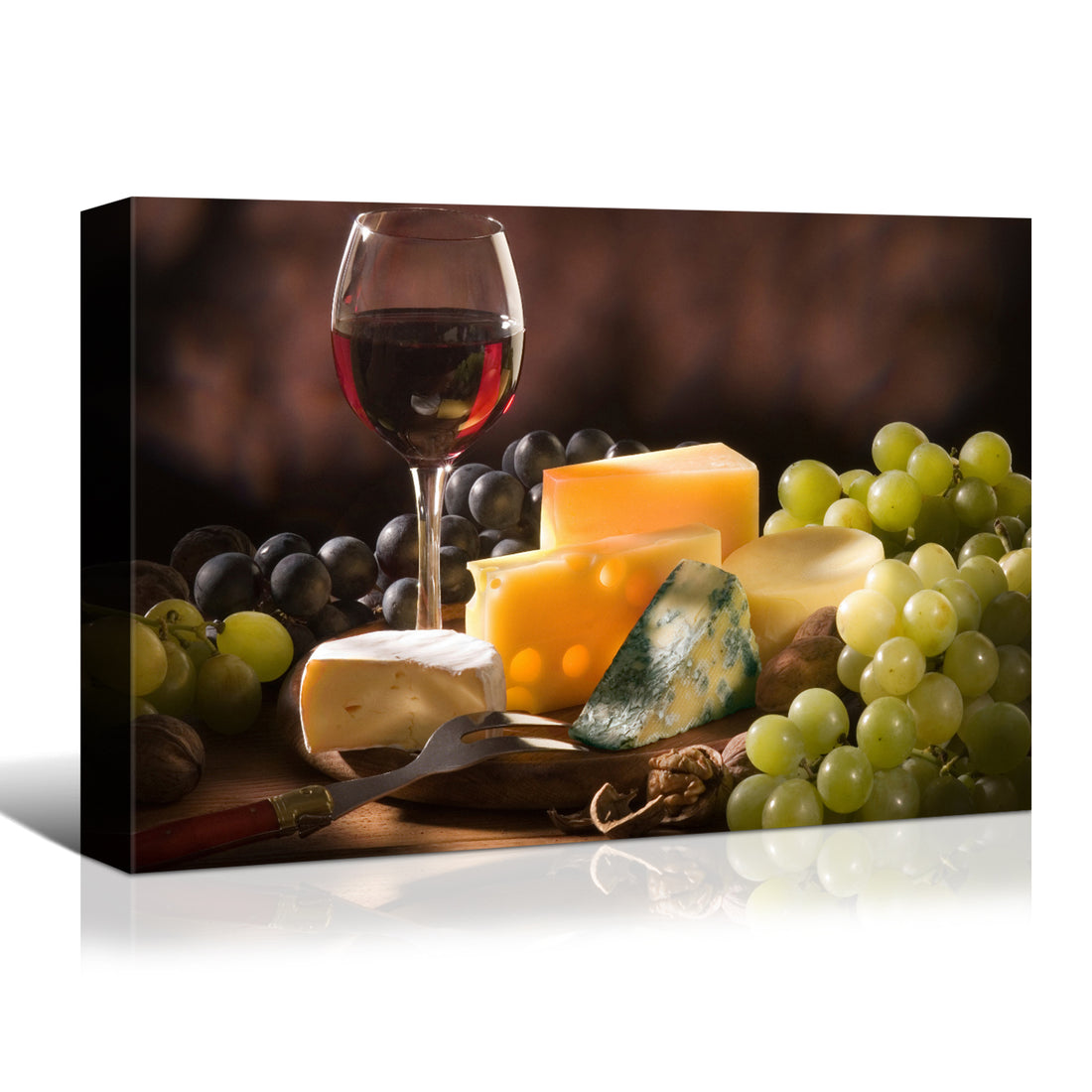 Framed Canvas Wall Art Decor Painting, Still Life Grape, Wine And Cheese Painting Decoration For Restaurant, Kitchen, Dining Room, Office Living Room, Bedroom Decor Ready To Hang Rectangle Framed Multicolor Oversized 41In Canvas Food&Beverage