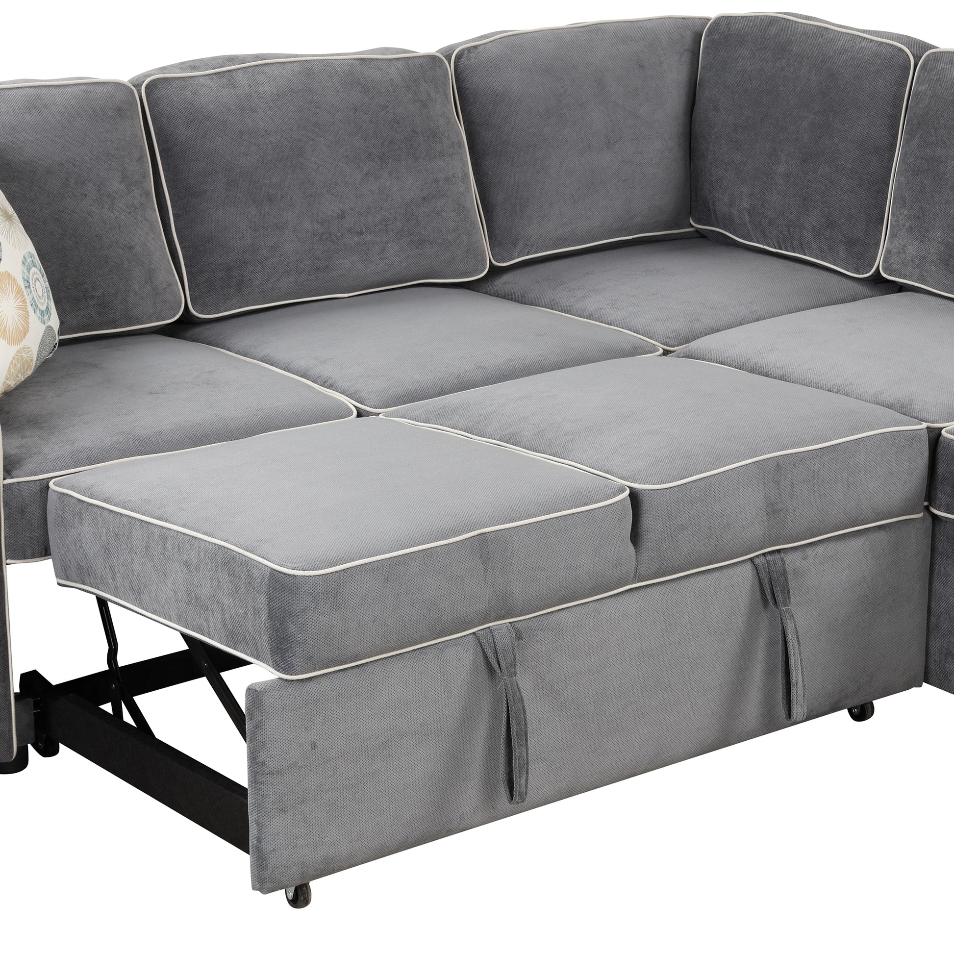 83" L Shaped Pull Out Sofa Bed Modern Convertible Sleeper Sofa With 2 Usb Ports, 2 Power Sockets And 3 Pillows For Living Room, Bedroom, Office, Gray Gray Foam Linen