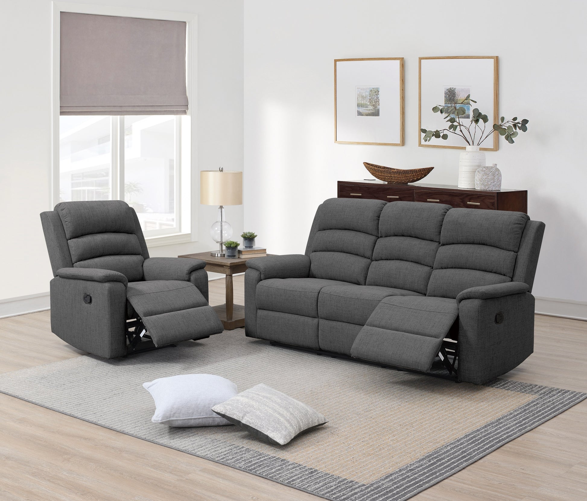 Modern Dark Gray Color Burlap Fabric Recliner Motion Recliner Chair 1Pc Couch Manual Motion Living Room Furniture Dark Gray Metal Primary Living Space Cushion Back Contemporary,Modern Pillow Top Arms Fabric 1 Seat