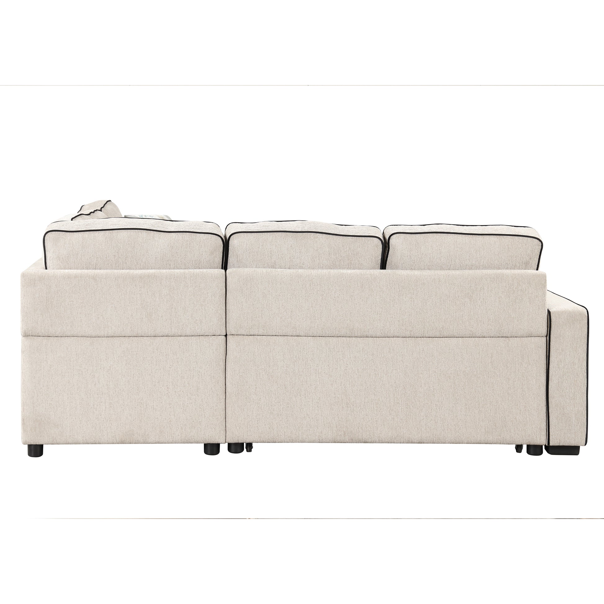 83" L Shaped Pull Out Sofa Bed Modern Convertible Sleeper Sofa With 2 Usb Ports, 2 Power Sockets And 3 Pillows For Living Room, Bedroom, Office, Cream Cream Foam Linen