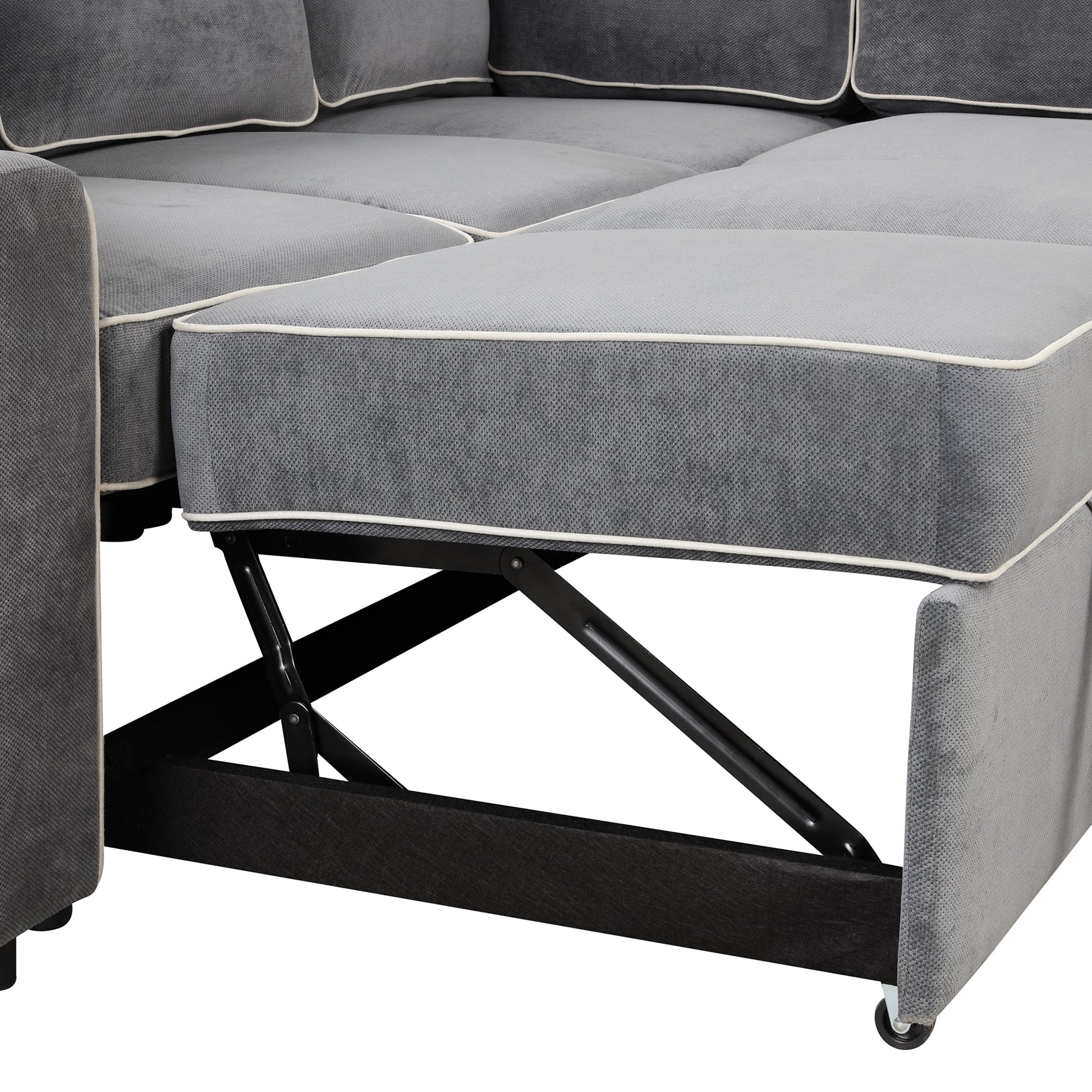 83" L Shaped Pull Out Sofa Bed Modern Convertible Sleeper Sofa With 2 Usb Ports, 2 Power Sockets And 3 Pillows For Living Room, Bedroom, Office, Gray Gray Foam Linen