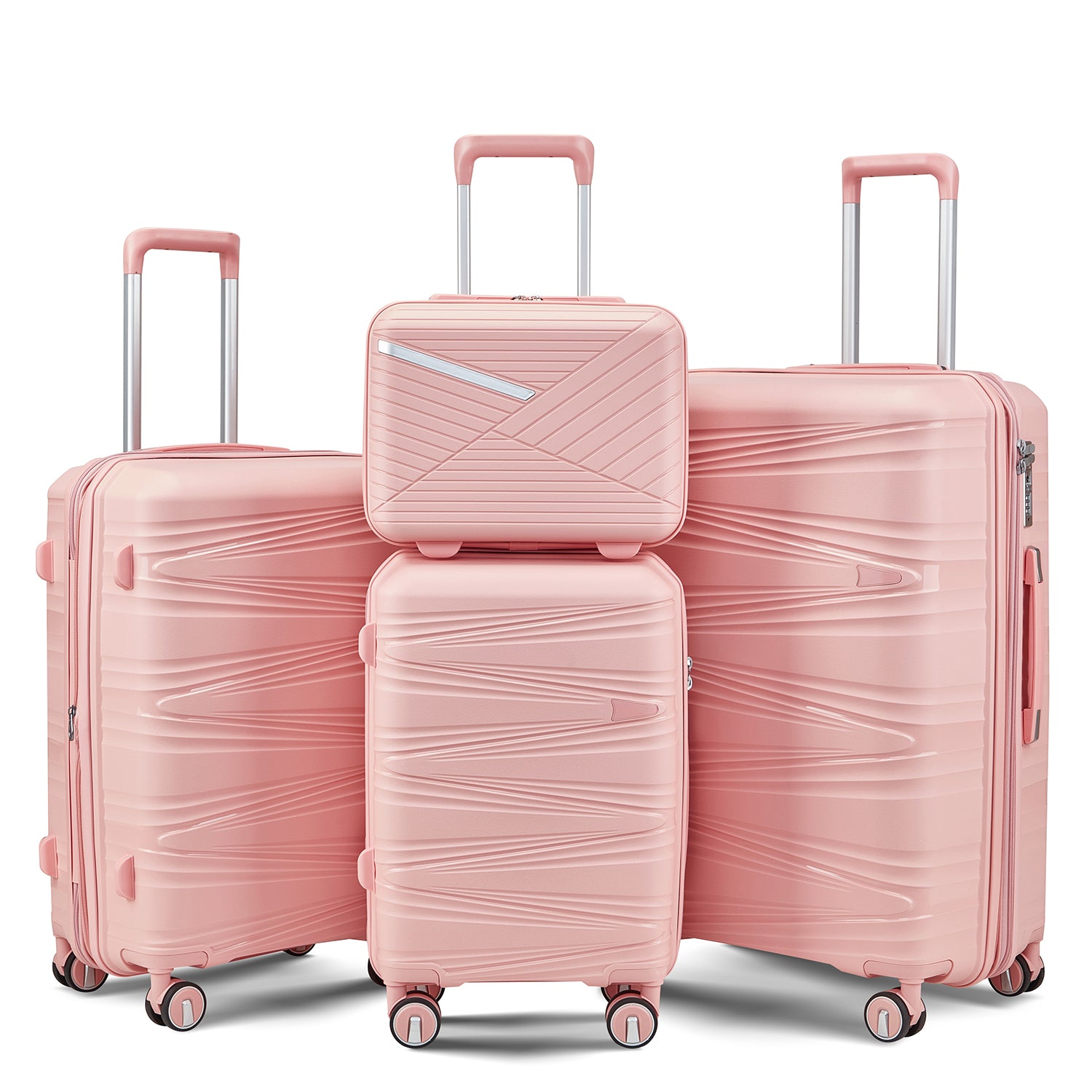 Luggage 4 Piece Sets 14 20 24 28 , Hard Shell Lightweight Tsa Lock Carry On Expandable Suitcase With Spinner Wheels Travel Set For Men Women Pink Polypropylene