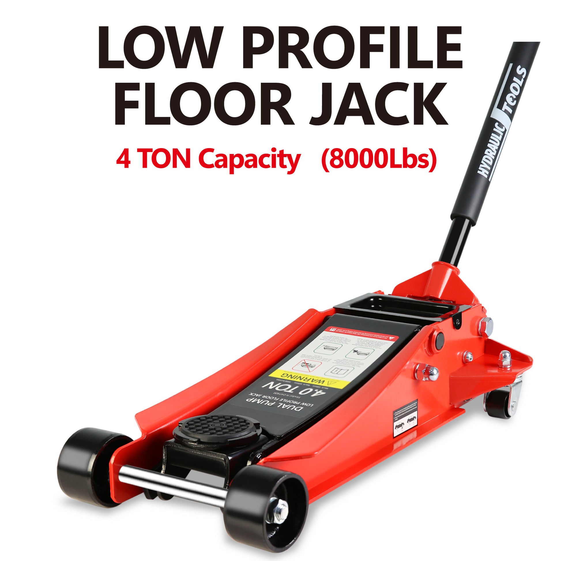 Floor Jack, 4 Ton Low Profile Floor Jack, Heavy Duty Steel Racing Floor Jack With Dual Piston Quick Lift Pump, Floor Jack Lifting Range 4" 21" Black Red Steel