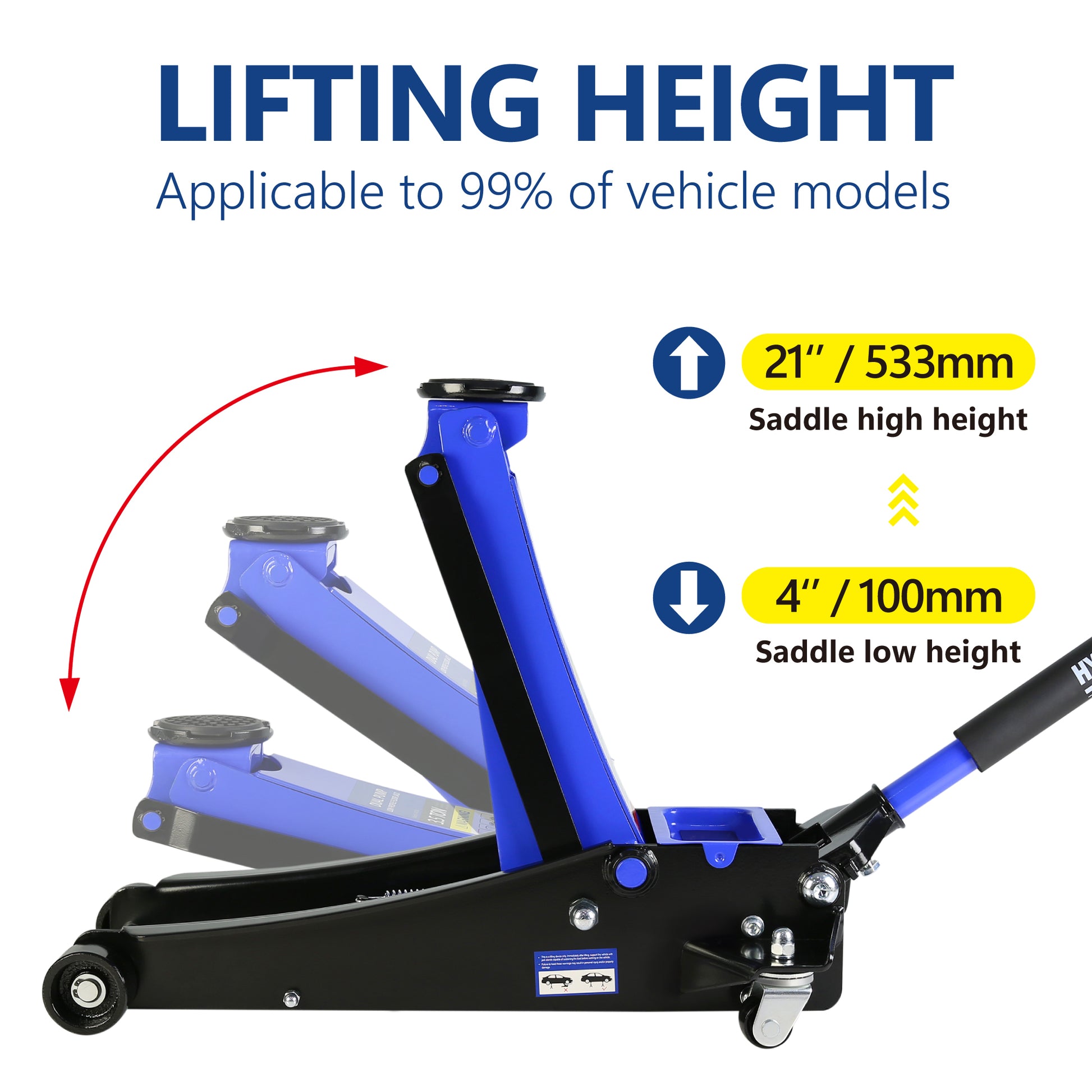 Floor Jack, 3.5 Ton Low Profile Floor Jack, Heavy Duty Steel Racing Floor Jack With Dual Piston Quick Lift Pump, Floor Jack Lifting Range 4" 21" Black Blue Steel