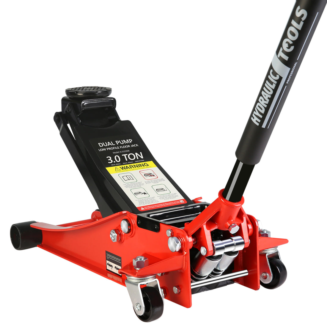 Hydraulic Low Profile And Steel Racing Floor Jack With Dual Piston Quick Lift Pump,3 Ton 6600 Lb Capacity, Lifting Range 3.3" 18.5" Black Red Steel