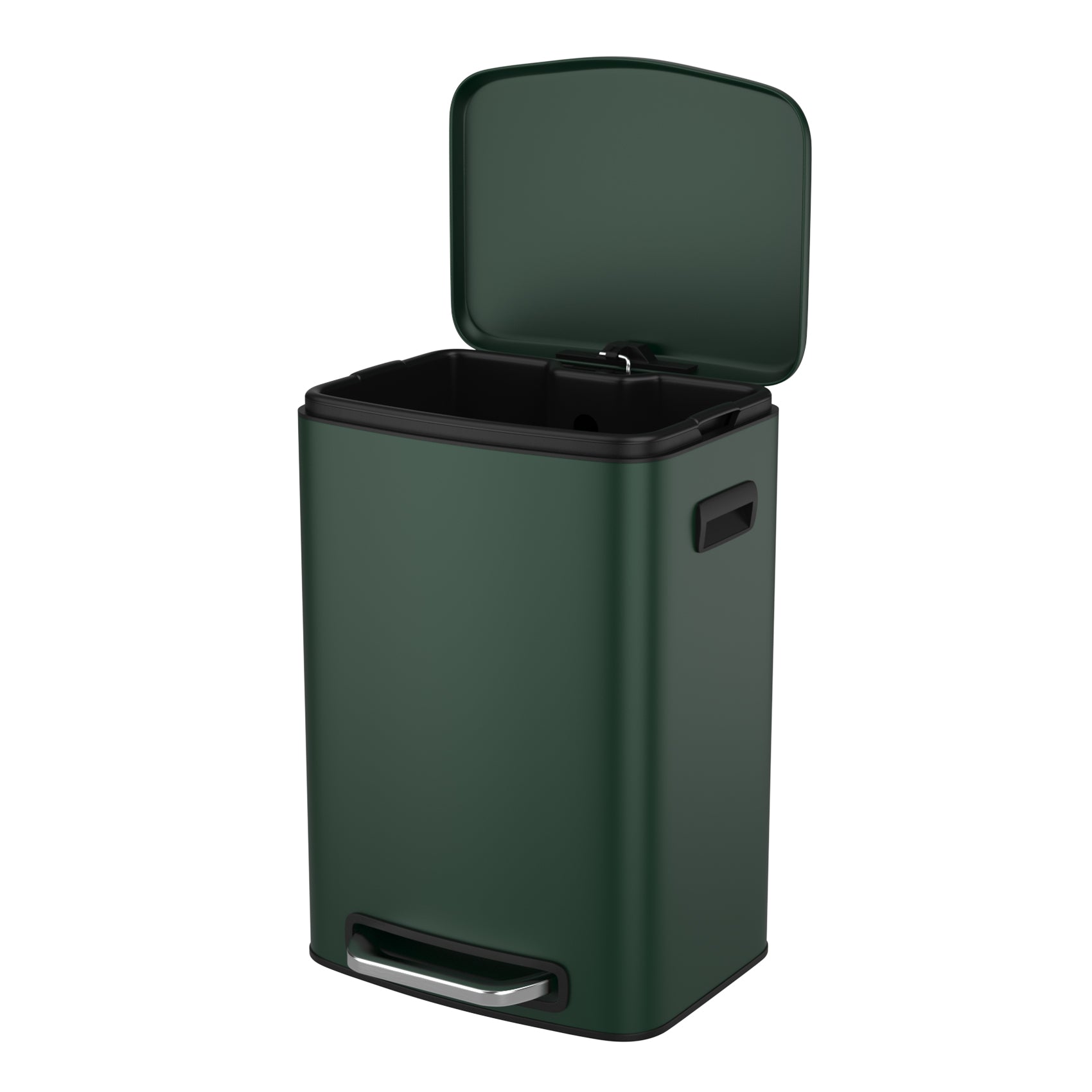 13 Gallon 50L Kitchen Foot Pedal Operated Soft Close Trash Can Stainless Steel Rectangular Bustbin With 30 Garbage Bags Green Green Steel