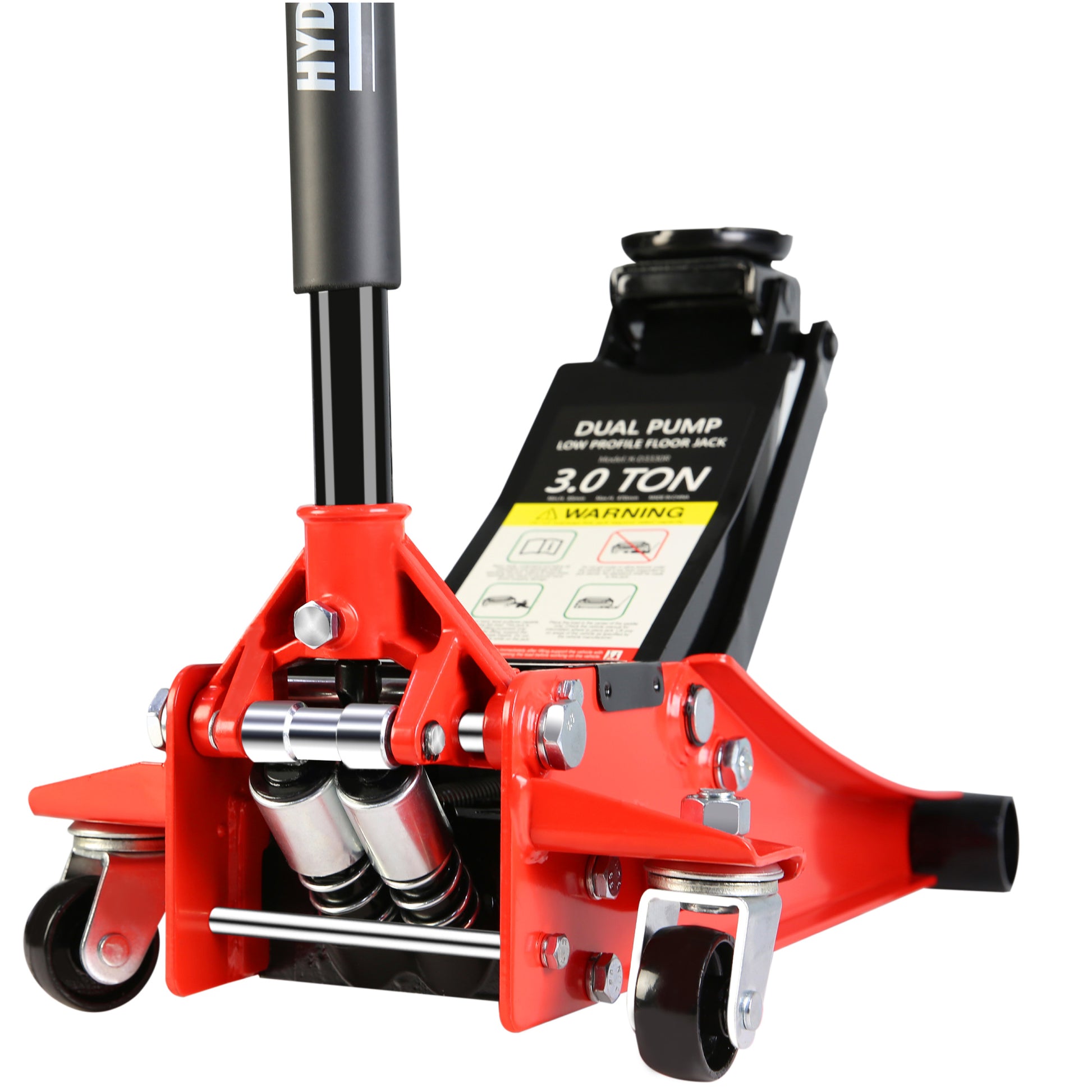 Hydraulic Low Profile And Steel Racing Floor Jack With Dual Piston Quick Lift Pump,3 Ton 6600 Lb Capacity, Lifting Range 3.3" 18.5" Black Red Steel