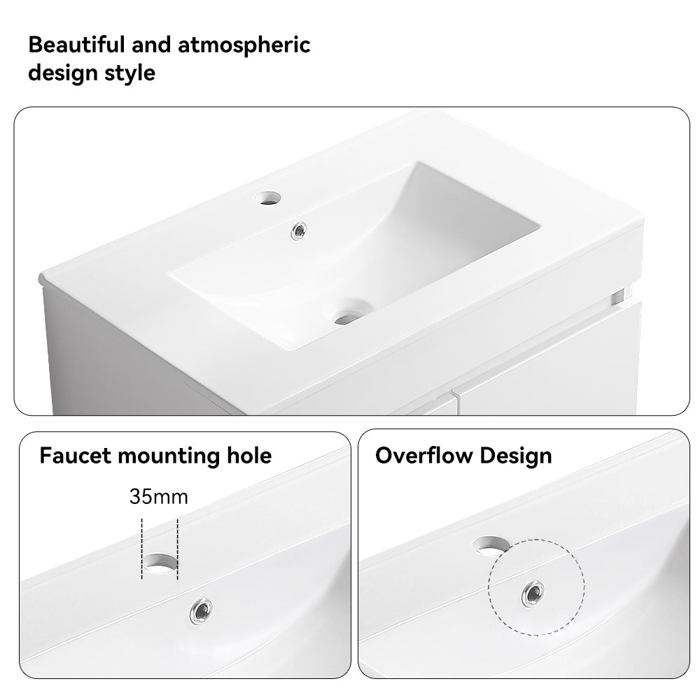 30 Inch Wall Mounted Bathroom Vanity With White Ceramic Basin,Two Soft Close Cabinet Doors, Solid Wood,Excluding Faucets,White White Solid Wood