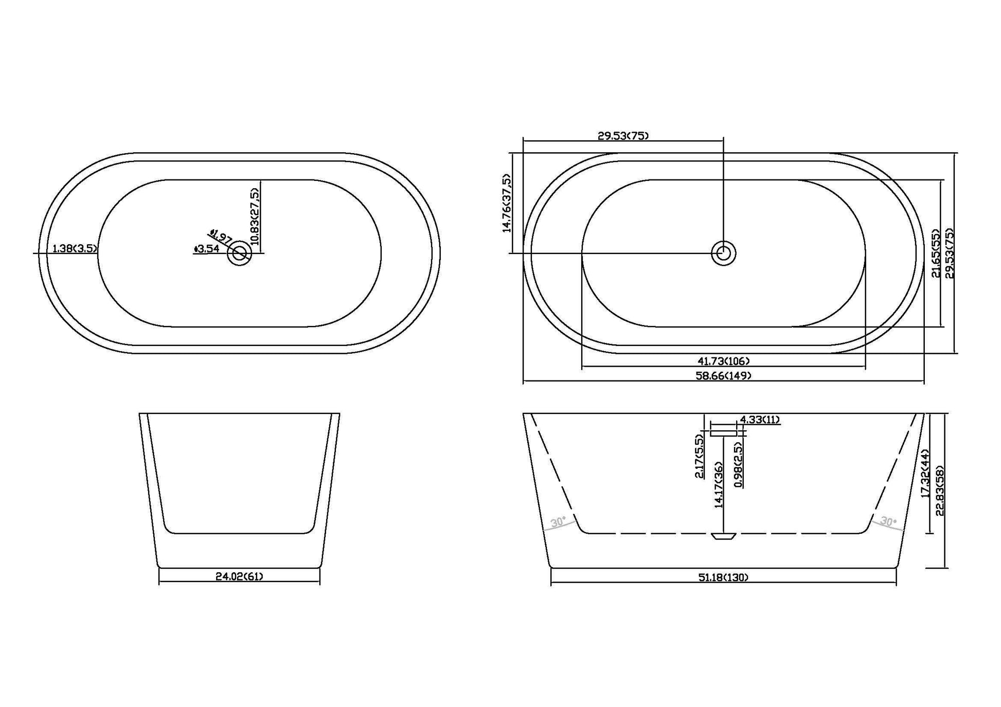 59" Acrylic Freestanding Bathtub Acrylic Soaking Tubs, Black Bathtub, Oval Shape Black Freestanding Bathtub With Chrome Overflow And Pop Up Drain Black White Oval Bathroom Freestanding Tubs Polished 61 69 In Contemporary Soaking Center Acrylic Acrylic