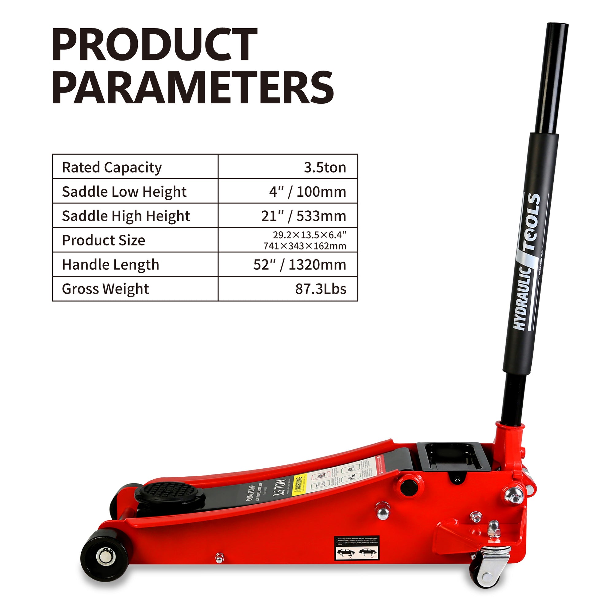 Floor Jack, 3.5 Ton Low Profile Floor Jack, Heavy Duty Steel Racing Floor Jack With Dual Piston Quick Lift Pump, Floor Jack Lifting Range 4" 21" Black Red Steel