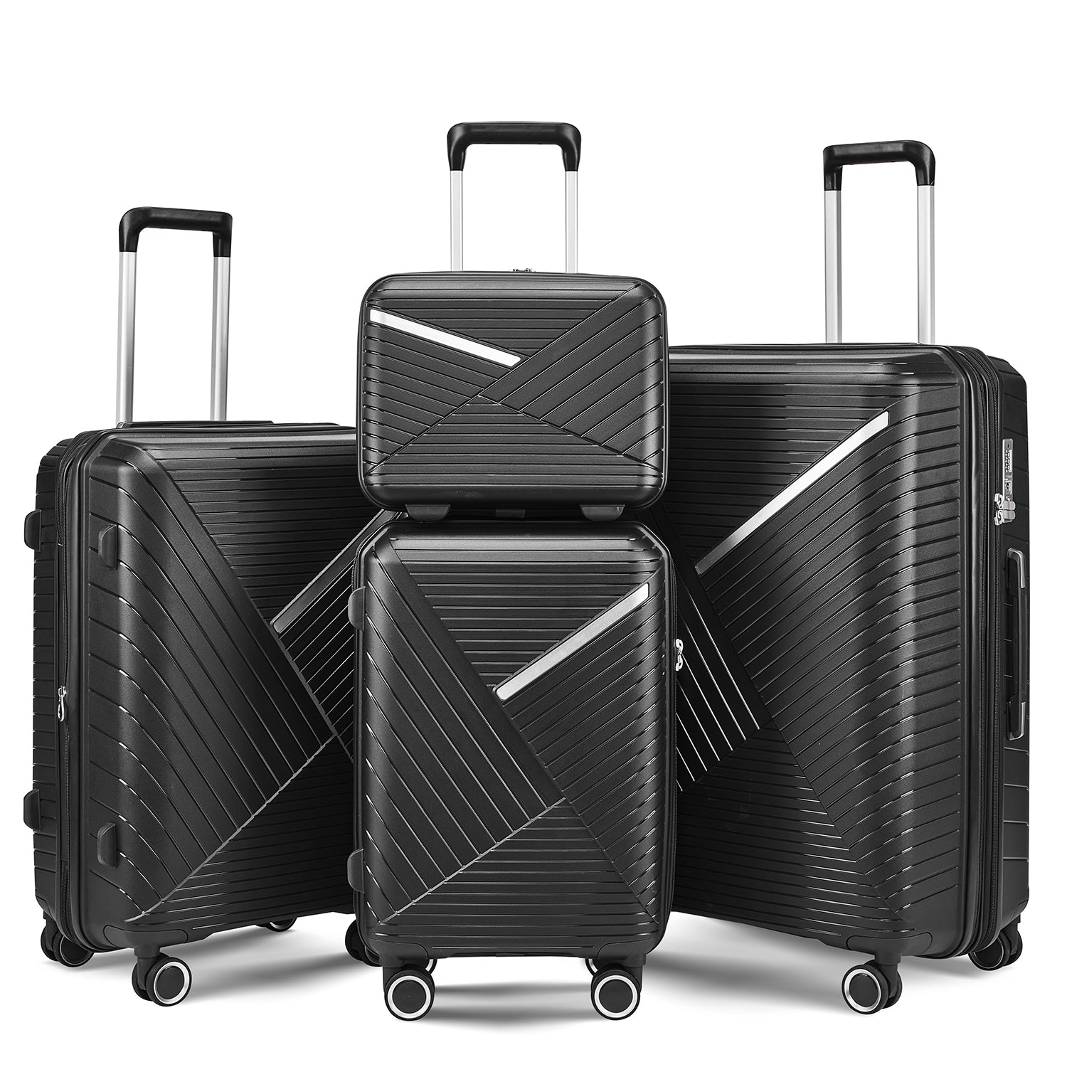 Luggage Sets 4 Piece 14 20 24 28 , Expandable Lightweight Suitcase With 4 Double 360 Degrees Mute Spinner Wheels Pp Materials Durable Tsa Lock Travel Luggage Black Polypropylene