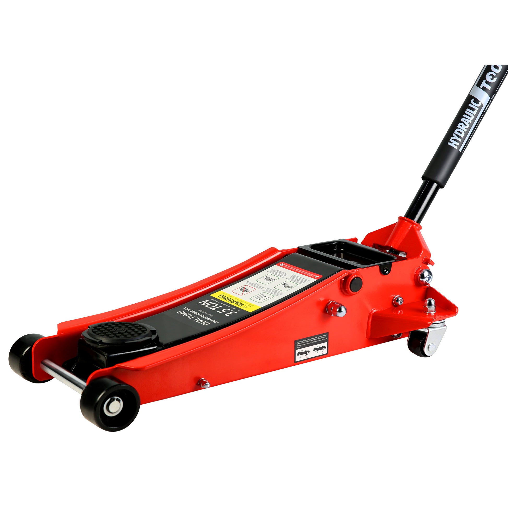 Floor Jack, 3.5 Ton Low Profile Floor Jack, Heavy Duty Steel Racing Floor Jack With Dual Piston Quick Lift Pump, Floor Jack Lifting Range 4" 21" Black Red Steel