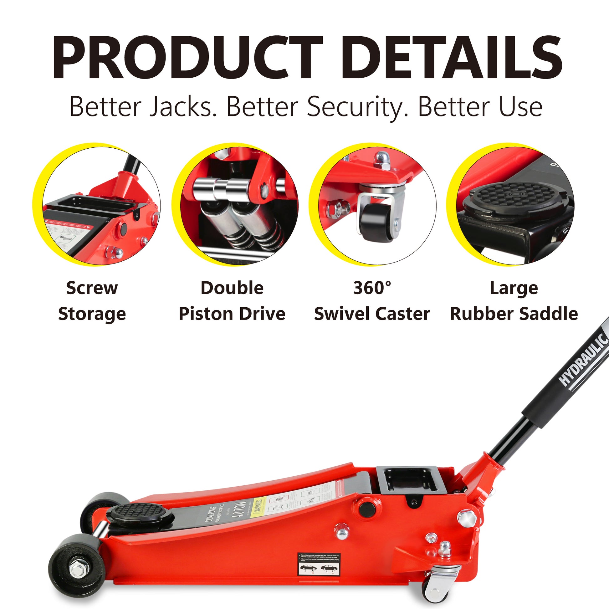 Floor Jack, 4 Ton Low Profile Floor Jack, Heavy Duty Steel Racing Floor Jack With Dual Piston Quick Lift Pump, Floor Jack Lifting Range 4" 21" Black Red Steel