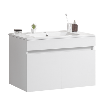 36' Wall Mounted Bathroom Vanity With White Ceramic Basin,Two Soft Close Cabinet Doors, Solid Wood,Excluding Faucets,White White Solid Wood