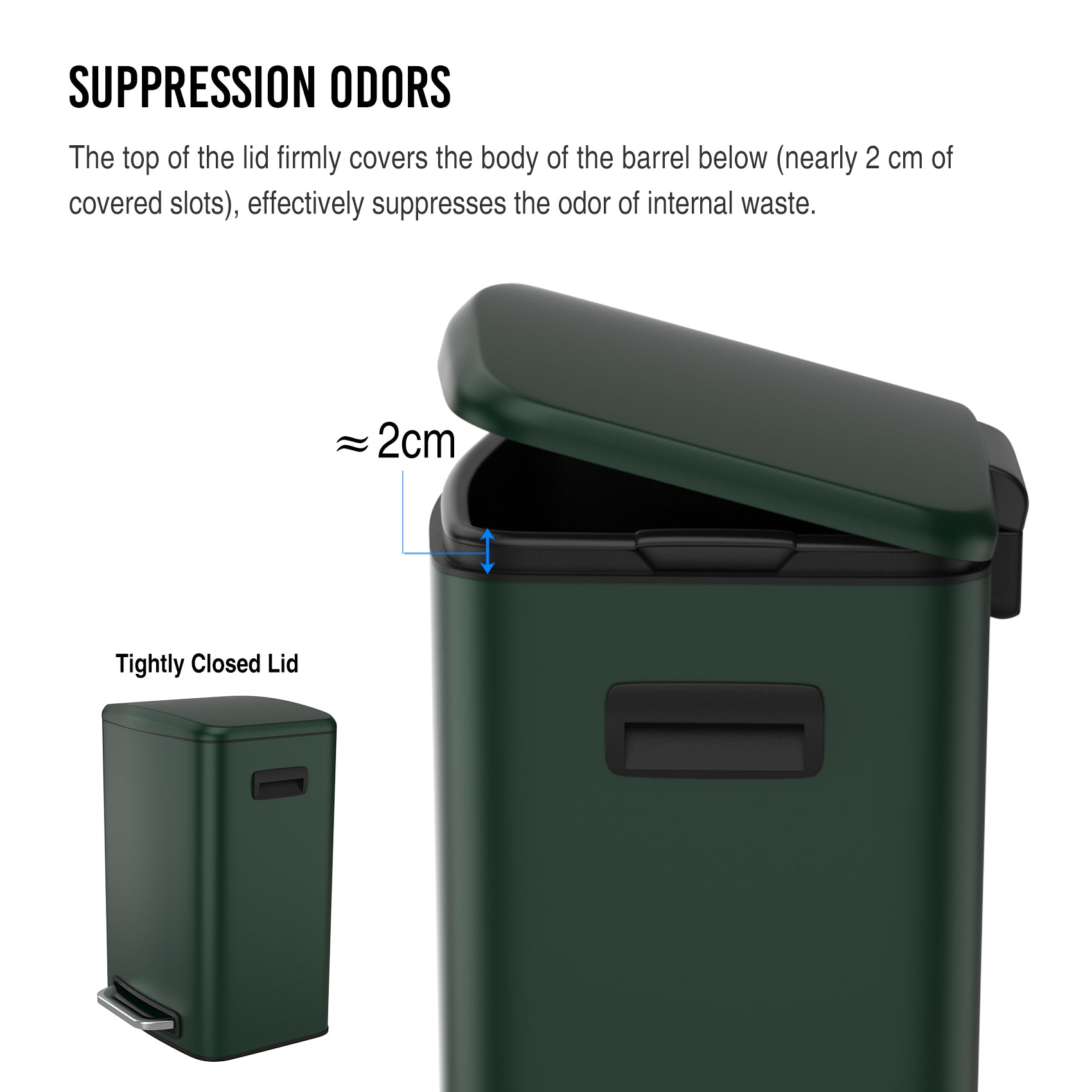 13 Gallon 50L Kitchen Foot Pedal Operated Soft Close Trash Can Stainless Steel Rectangular Bustbin With 30 Garbage Bags Green Green Steel