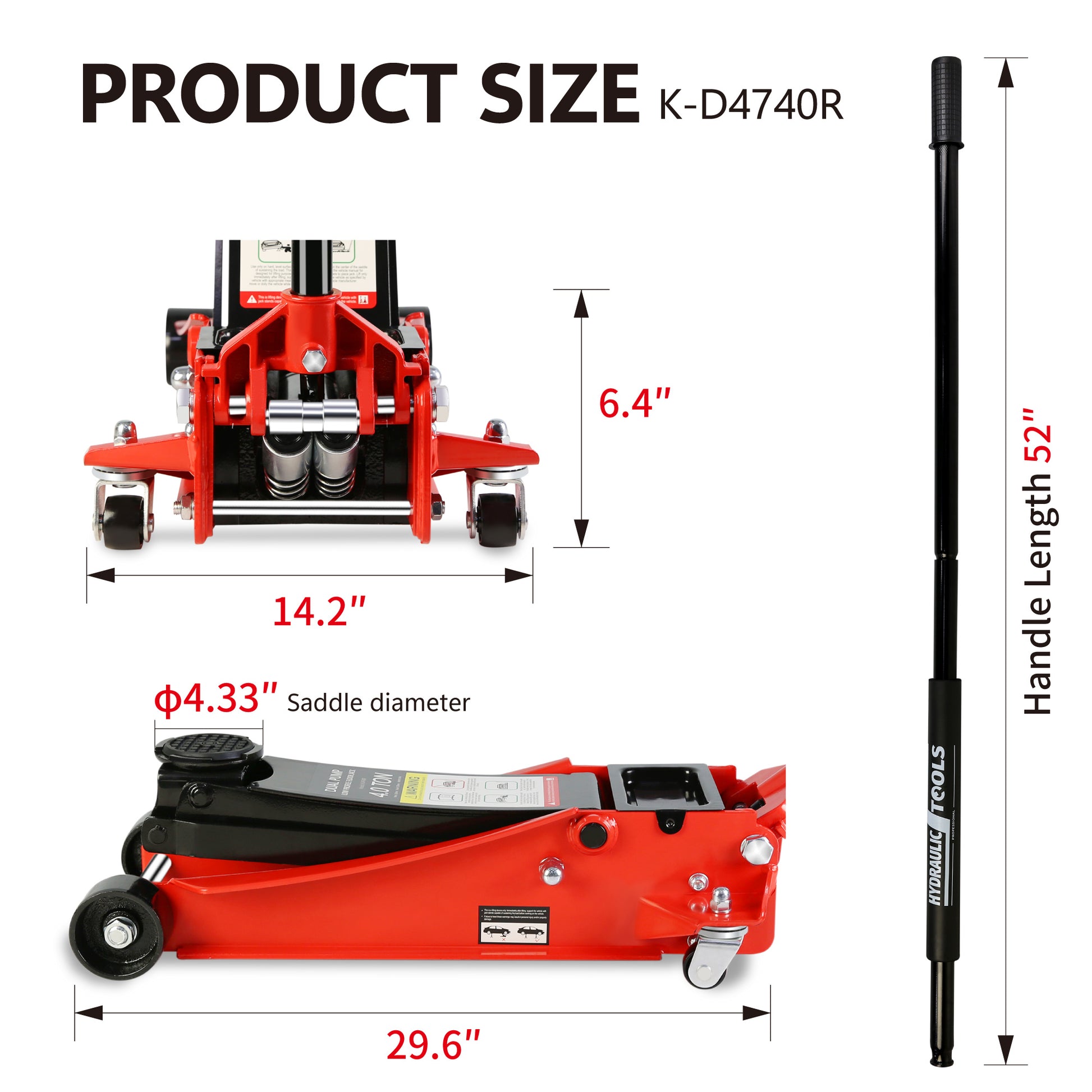 Floor Jack, 4 Ton Low Profile Floor Jack, Heavy Duty Steel Racing Floor Jack With Dual Piston Quick Lift Pump, Floor Jack Lifting Range 4" 21" Black Red Steel