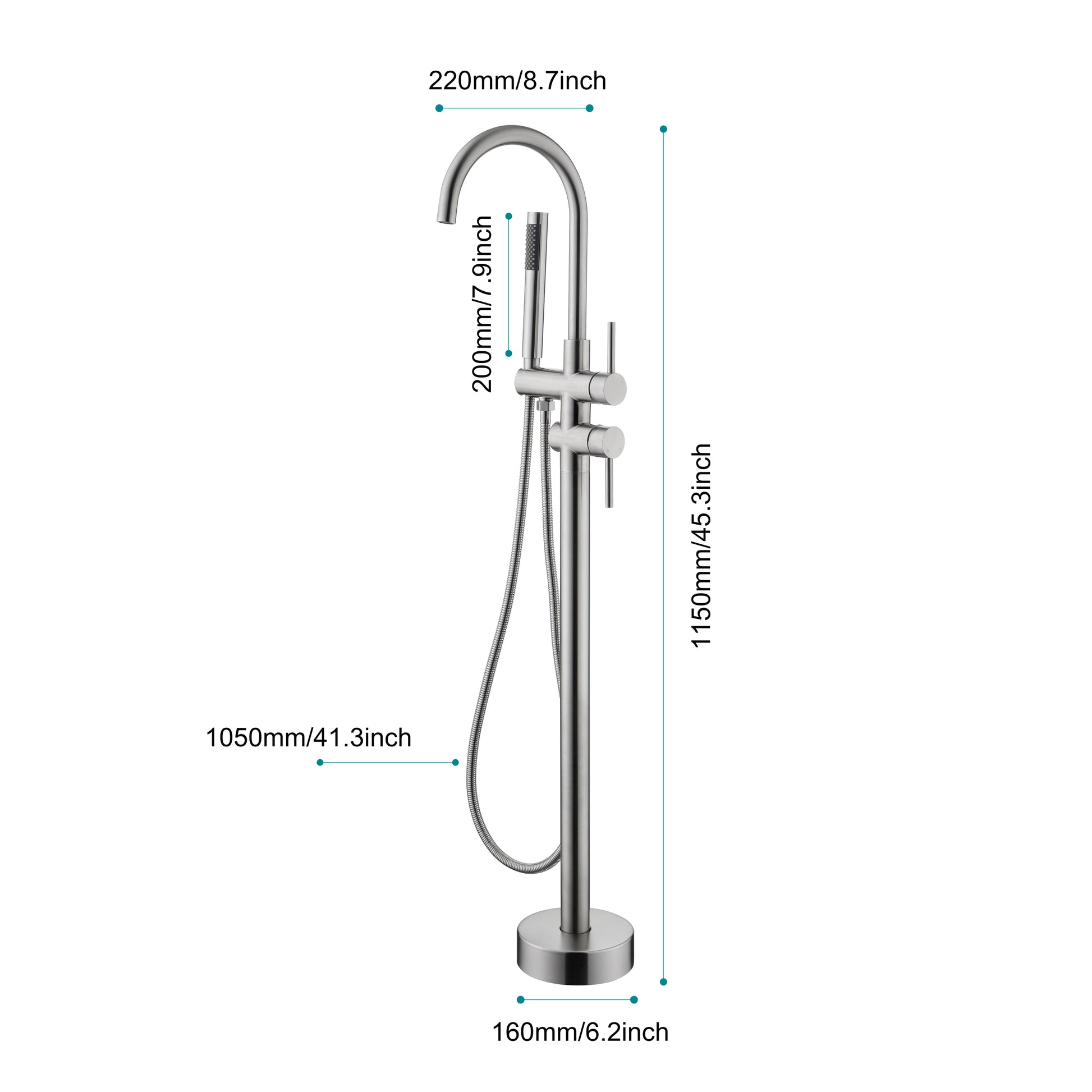 Mount Bathtub Faucet Freestanding Tub Filler Brushed Nickel Standing High Flow Shower Faucets With Handheld Shower Mixer Taps Swivel Spout Brushed Nickel Stainless Steel