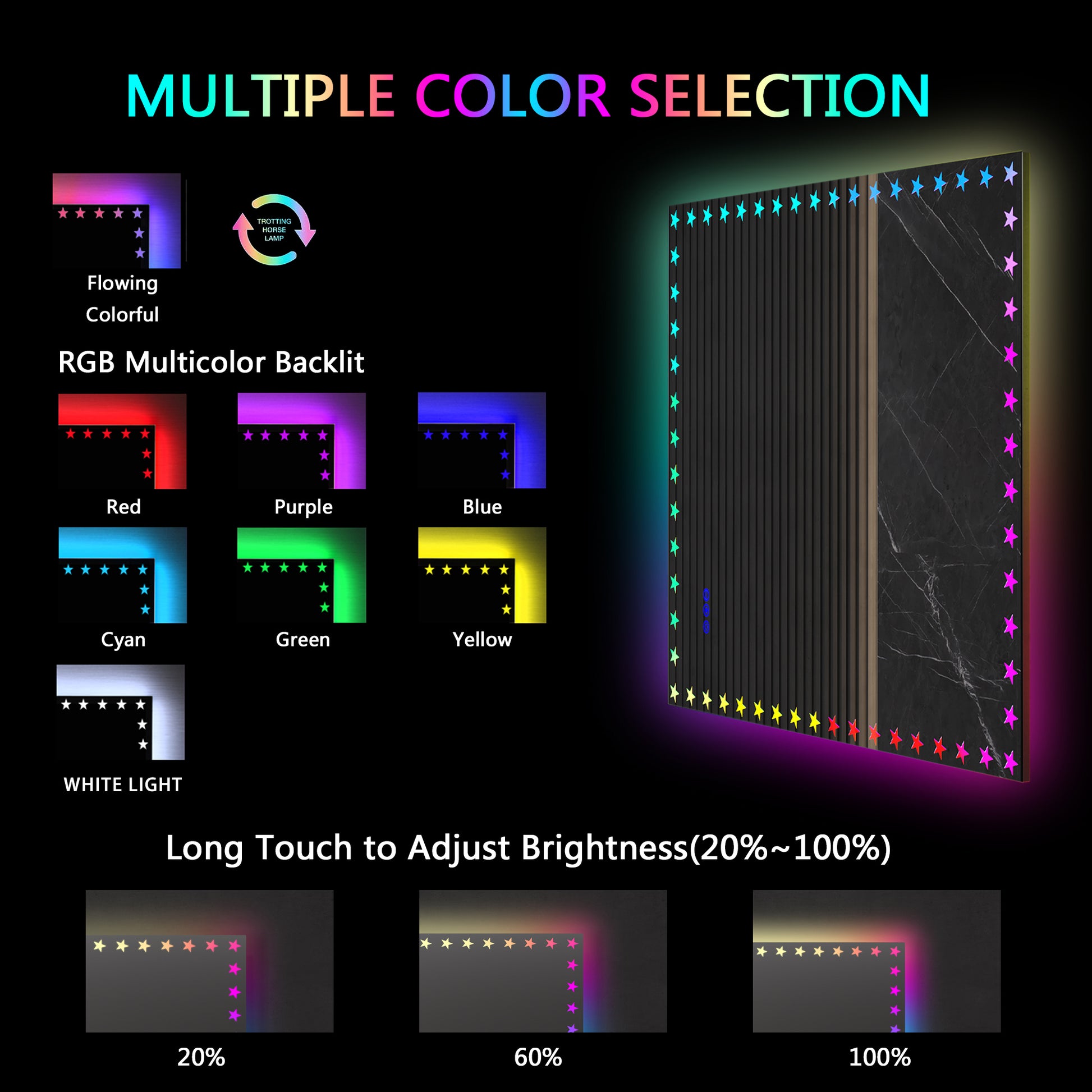 55X36 Inch Led Bathroom Mirror With Lights Backlit Rgb Color Changing Lighted Mirror For Bathroom Wall Dimmable Anti Fog Memory Rectangular Vanity Mirror Rgb Multicolor Backlit Front Lighted White Aluminium