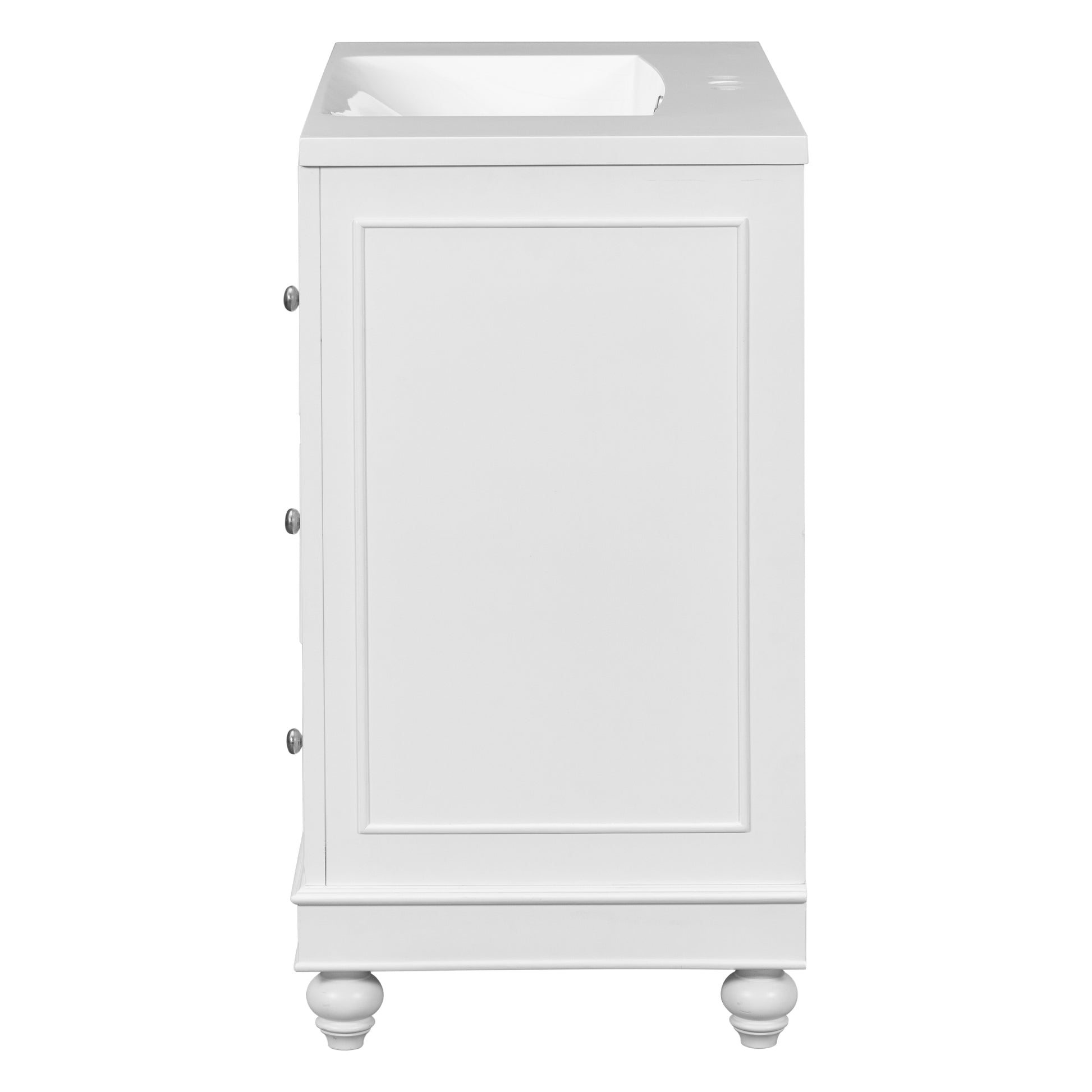 Contemporary White Bathroom Vanity Cabinet 36X18X34 Inches, 4 Drawers & 1 Cabinet Door, Multipurpose Storage, Resin Integrated Sink, Adjustable Shelves, Solid Wood Frame With Mdf White Modern Solid