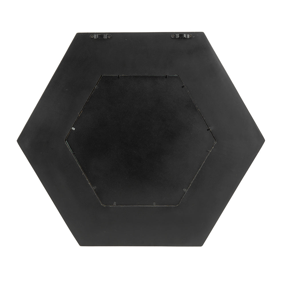 18.5" X 18.5" Hexagon Mirror With Solid Wood Frame, Wall Decor For Living Room Bathroom Hallway, Black Black Wood Glass