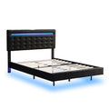 Full Size Floating Bed Frame With Led Lights And Usb Charging,Modern Upholstered Platform Led Bed Frame,Black Full Black Pu