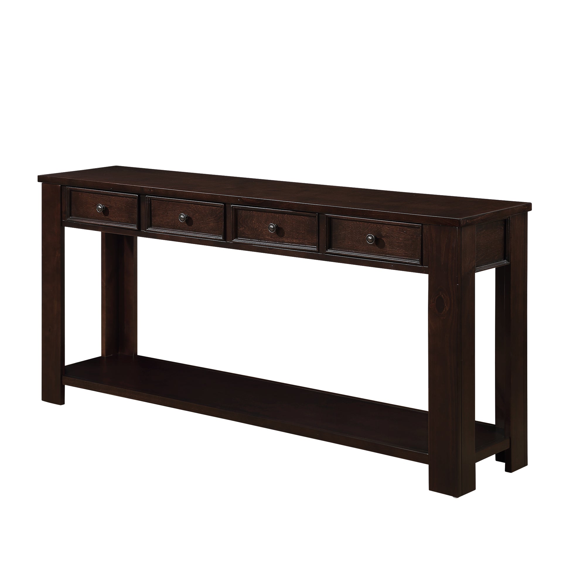 63" Pine Wood Console Table With 4 Drawers And 1 Bottom Shelf For Entryway Hallway Easy Assembly 63 Inch Long Sofa Table Light Espresso Light Espresso Pine