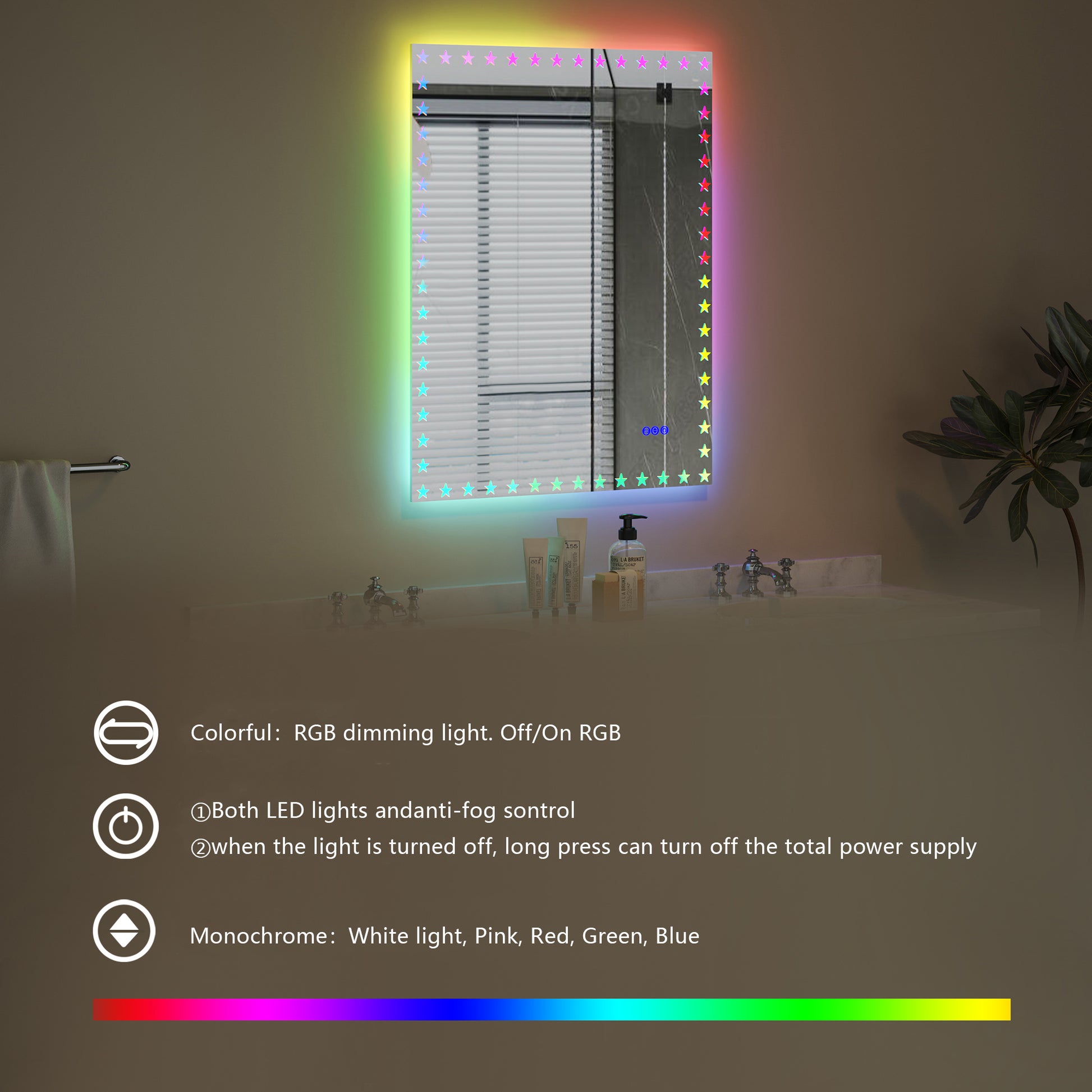 40 32 Inch Led Bathroom Mirror With Lights Backlit Rgb Color Changing Lighted Mirror For Bathroom Wall Dimmable Anti Fog Memory Rectangular Vanity Mirror Rgb Multicolor Backlit Front Lighted White Aluminium