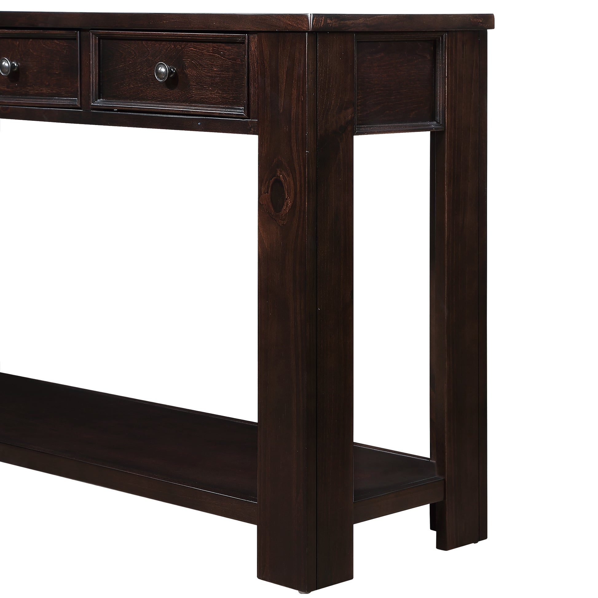 63" Pine Wood Console Table With 4 Drawers And 1 Bottom Shelf For Entryway Hallway Easy Assembly 63 Inch Long Sofa Table Light Espresso Light Espresso Pine