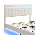 Full Size Floating Bed Frame With Led Lights And Usb Charging,Modern Upholstered Platform Led Bed Frame,White Full White Pu