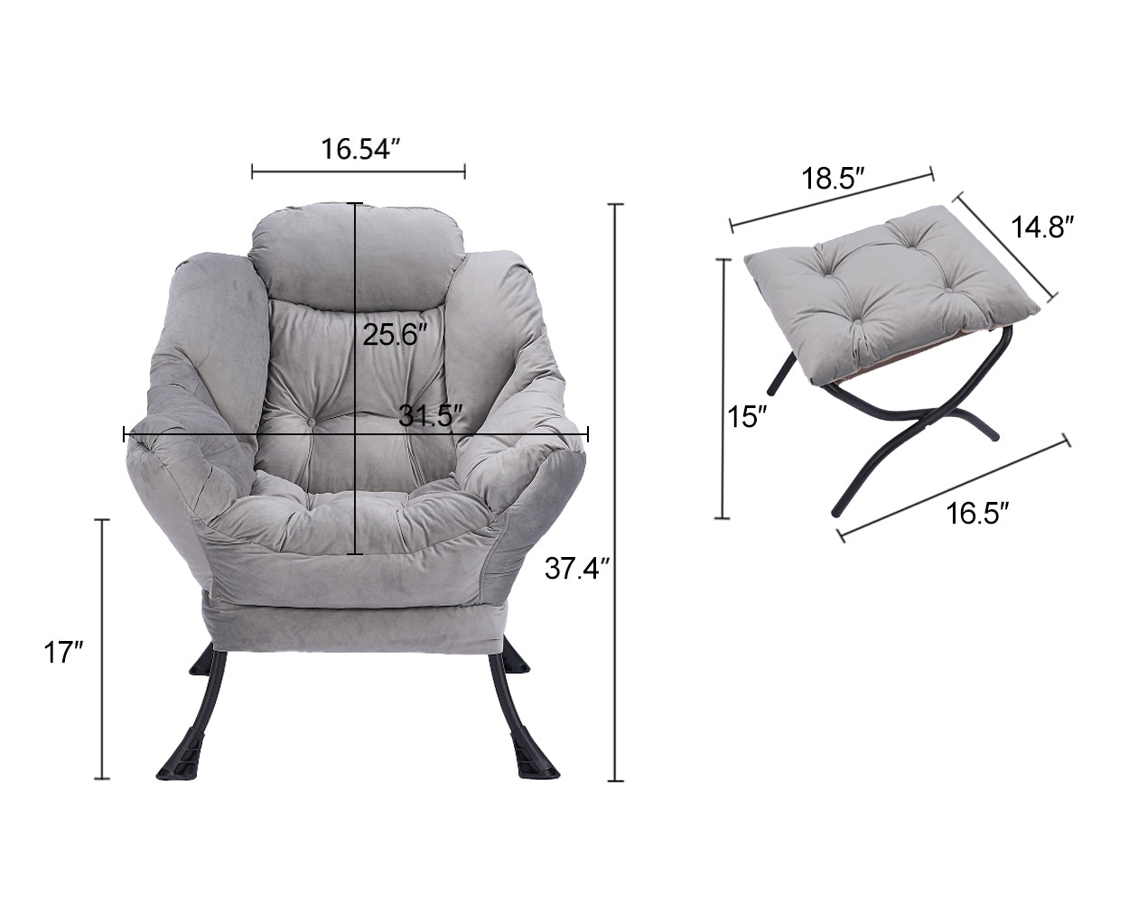 Living Room Chairs Modern Cotton Fabric Lazy Chair, Accent Contemporary Lounge Chair, Single Steel Frame Leisure Sofa Chair With Armrests And A Side Pocket Light Gray02 Light Gray Polyester Metal Primary Living Space Soft Polyester Fiber Pad Fabric 1