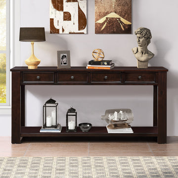 63" Pine Wood Console Table With 4 Drawers And 1 Bottom Shelf For Entryway Hallway Easy Assembly 63 Inch Long Sofa Table Light Espresso Light Espresso Pine