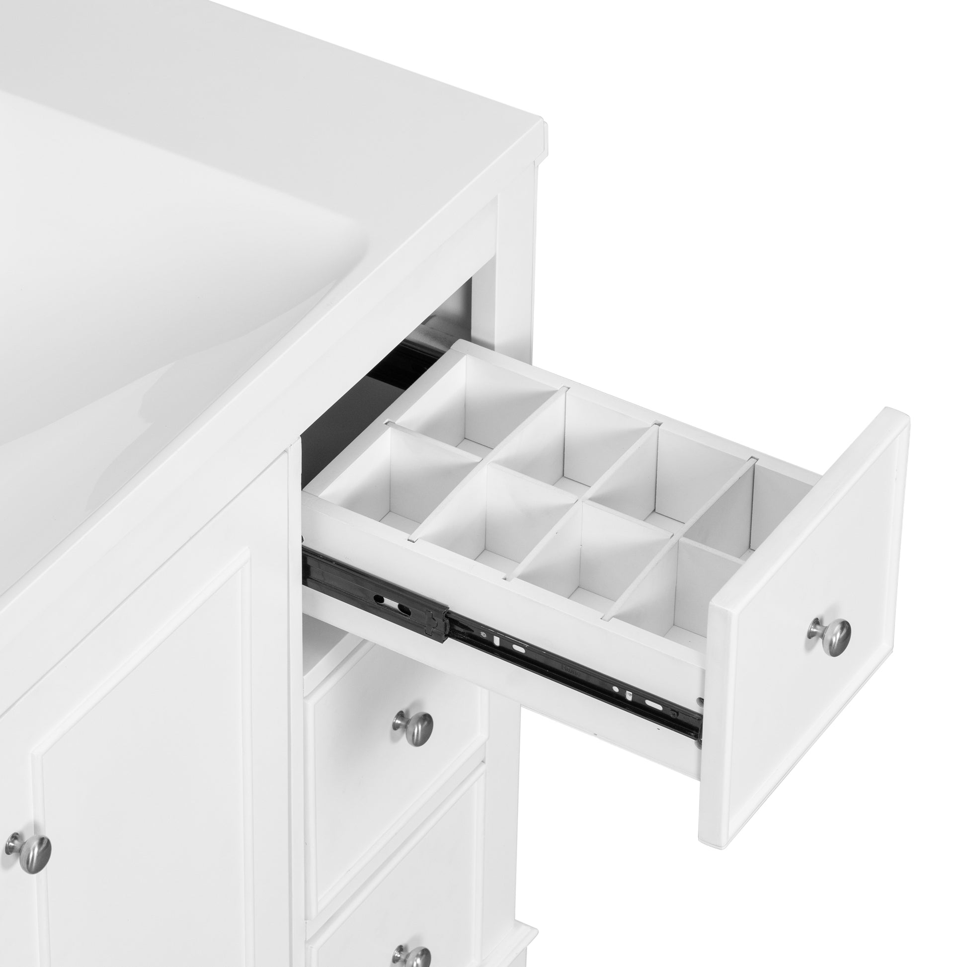 Contemporary White Bathroom Vanity Cabinet 36X18X34 Inches, 4 Drawers & 1 Cabinet Door, Multipurpose Storage, Resin Integrated Sink, Adjustable Shelves, Solid Wood Frame With Mdf White Modern Solid