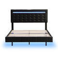 Full Size Floating Bed Frame With Led Lights And Usb Charging,Modern Upholstered Platform Led Bed Frame,Black Full Black Pu