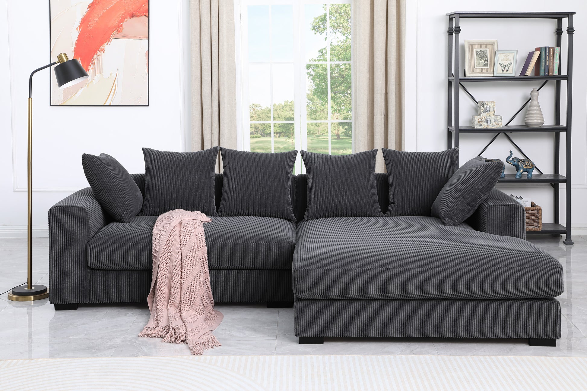 Naomi 3 Piece Upholstered Sectional Dark Gray Foam Corduroy