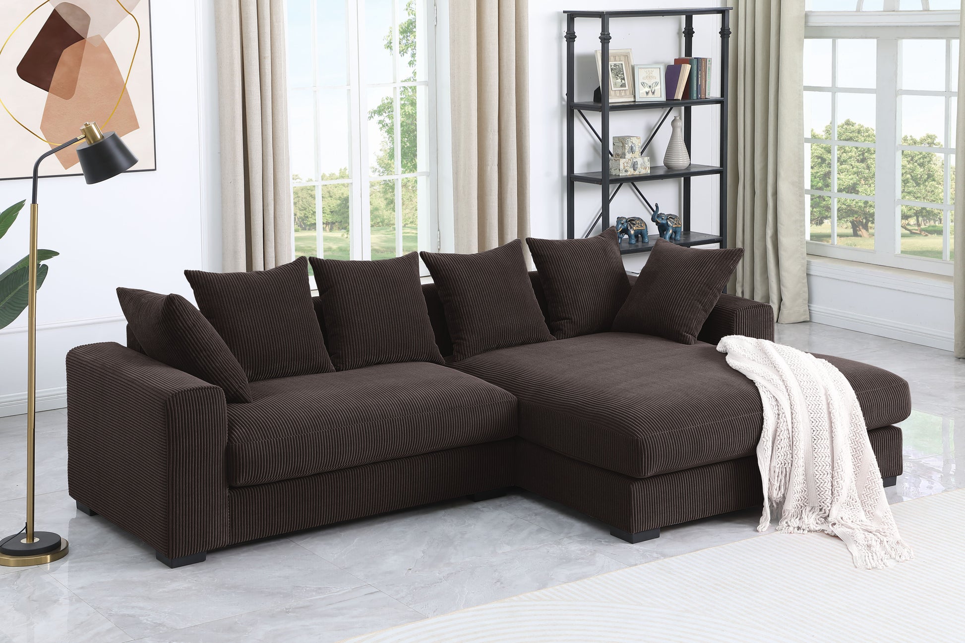 Naomi 3 Piece Upholstered Sectional Dark Brown Foam Corduroy