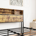Queen Bed Frame With Storage Headboard, Metal Platform Bed With Charging Station, Bookcase Storage, No Box Spring Needed, Easy Assembly, Noise Free, Black Box Spring Not Required Queen Black Iron Brown Bedroom Bed Frame Metal & Wood