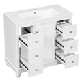 Contemporary White Bathroom Vanity Cabinet 36X18X34 Inches, 4 Drawers & 1 Cabinet Door, Multipurpose Storage, Resin Integrated Sink, Adjustable Shelves, Solid Wood Frame With Mdf White Modern Solid